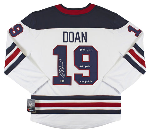 Jets Shane Doan "3x Inscribed" Signed White Fanatics Breakaway Jersey BAS Wit