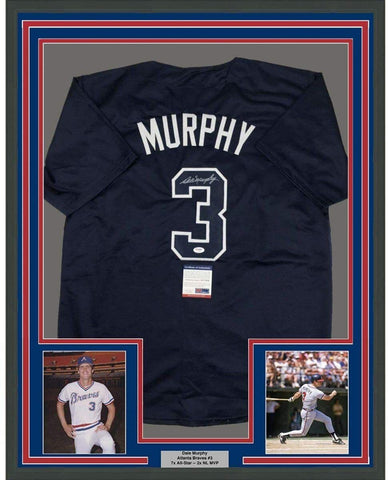 Framed Autographed/Signed Dale Murphy 33x42 Atlanta Dark Blue Jersey PSA/DNA COA