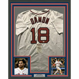 FRAMED Autographed/Signed JOHNNY DAMON 33x42 Boston White Jersey JSA COA Auto