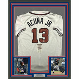 FRAMED Autographed/Signed RONALD ACUNA JR. 33x42 Atlanta White Jersey JSA COA