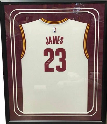 FRAMED Autographed/Signed LEBRON JAMES 33x42 Cavaliers Jersey PSA/DNA COA/LOA