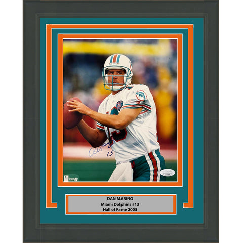 Framed Autographed/Signed Dan Marino Miami Dolphins 8x10 Football Photo JSA COA