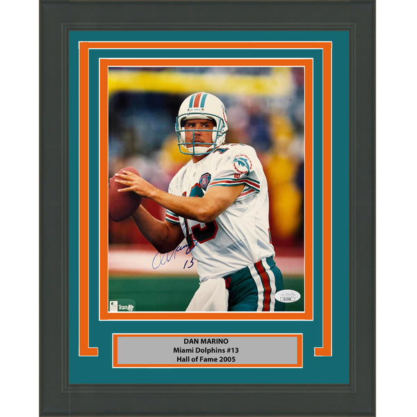Framed Autographed/Signed Dan Marino Miami Dolphins 8x10 Football Photo JSA COA