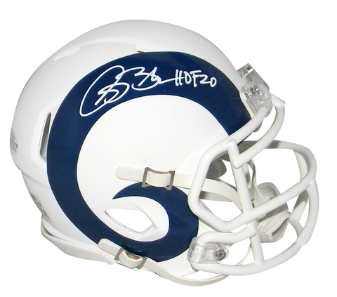 ISAAC BRUCE SIGNED ST LOUIS RAMS FLAT WHITE SPEED MINI HELMET W/ HOF 2020