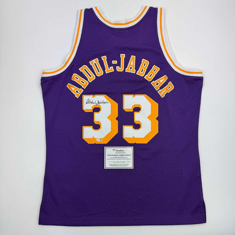 Autographed/Signed Kareem Abdul-Jabbar LA Lakers M&N Jersey Fanatics COA