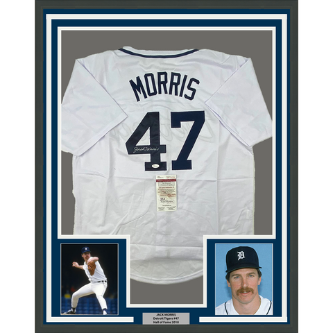 Framed Autographed/Signed Jack Morris 33x42 Detroit White Jersey JSA COA