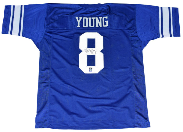 STEVE YOUNG SIGNED AUTOGRAPHED BYU COUGARS #8 BLUE JERSEY GTSM