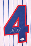 Anthony Rizzo Signed Cubs 35x43 Custom Framed Pinstripped Jersey (JSA COA)