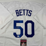 Autographed/Signed Mookie Betts Los Angeles LA White Baseball Jersey JSA COA