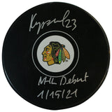 Philipp Kurashev Autographed Chicago Blackhawks Puck NHL Debut Fanatics 35446