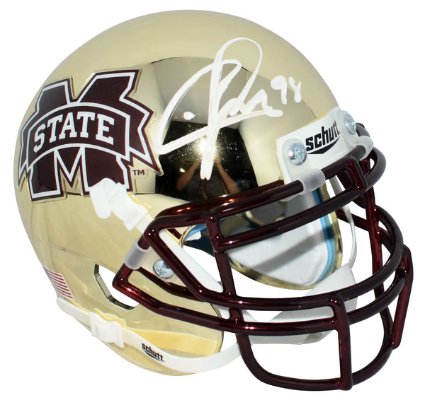 CHRIS JONES SIGNED MISSISSIPPI STATE BULLDOGS GOLD CHROME MINI HELMET JSA