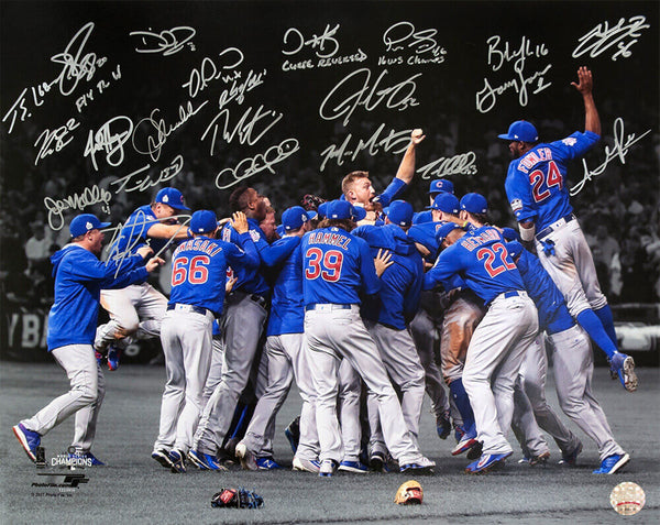 2016 Cubs Team Signed 2016 WS Celebration Spotlight 16x20 Photo (22 Sigs)-SS COA