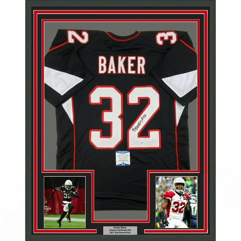 FRAMED Autographed/Signed BUDDA BAKER 33x42 Arizona Black Jersey Beckett BAS COA