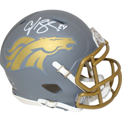 Champ Bailey Autographed/Signed Denver Broncos Slate Mini Helmet Beckett 48652