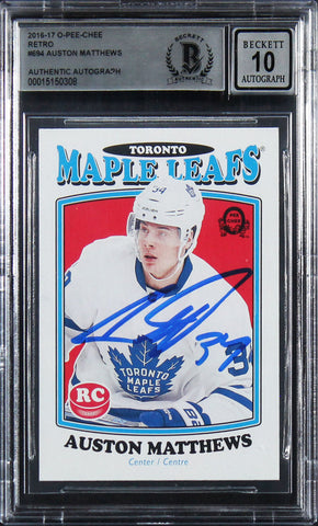 Auston Matthews Signed 2016 O-Pee-Chee Retro #694 RC Card Auto 10! BAS Slabbed