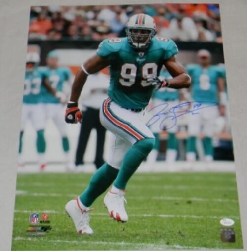 JASON TAYLOR AUTOGRAPHED SIGNED MIAMI DOLPHINS 16x20 PHOTO JSA