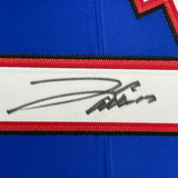 Framed Autographed/Signed Josh Allen 33x42 Bills Blue Elite Jersey Fanatics COA