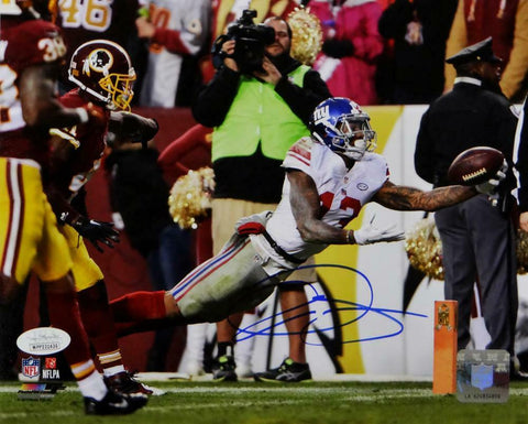 Odell Beckham Signed NY 8x10 One Handed Catch *White Jersey PF Photo- JSA W Auth