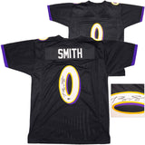 BALTIMORE RAVENS ROQUAN SMITH AUTOGRAPHED BLACK JERSEY BECKETT WITNESS 230051