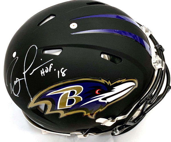 Ray Lewis Signed Baltimore Ravens Black Replica Helmet W/HOF 18 Beckett Witness