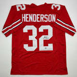 Autographed/Signed Treyveon Henderson Ohio State Red Jersey Beckett BAS COA