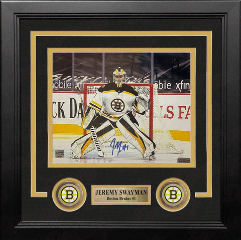 Jeremy Swayman White Boston Bruins Autographed 8x10 Framed Hockey Photo JSA PSA