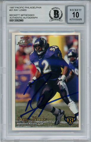 Ray Lewis Signed 1997 Pacific Philadelphia 31 Trading Card Beckett 10 Slab 35253