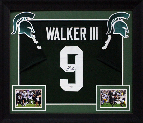 MSU Kenneth Walker III Signed Green Pro Style Framed Jersey BAS Witnessed