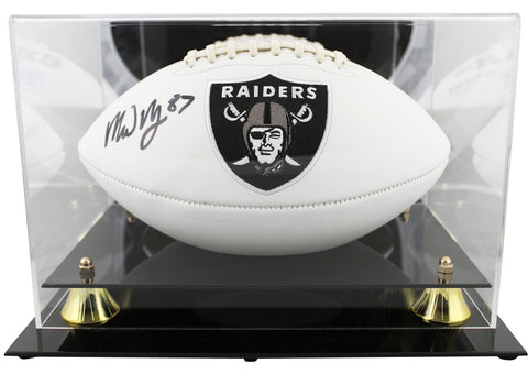 Raiders Michael Mayer Signed White Panel Logo Football W/ Case BAS Witnessed