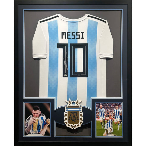 Lionel Messi Autographed Signed Framed Argentina 2 Jersey BECKETT BAS