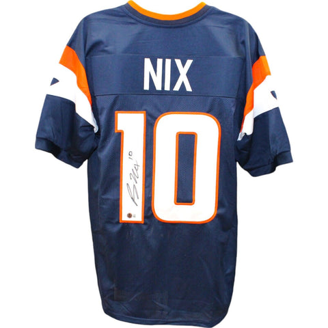 Bo Nix Autographed/Signed Pro Style Blue XL Jersey Beckett 47525