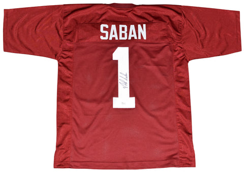 NICK SABAN AUTOGRAPHED SIGNED ALABAMA CRIMSON TIDE #1 JERSEY JSA