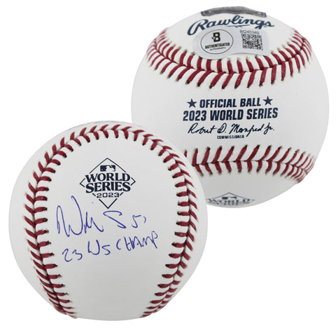 Rangers Will Smith "23 WS Champ" Signed 2023 WS Logo Baseball BAS #BQ45349