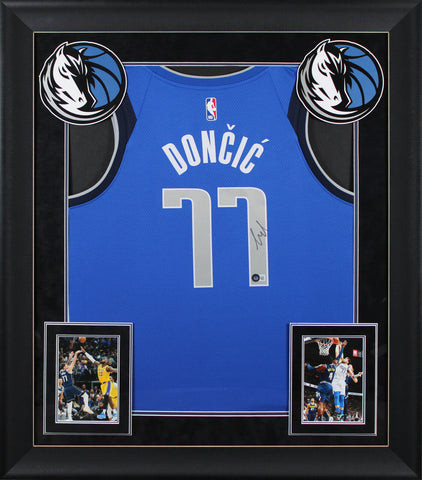 Mavericks Luka Doncic Signed Blue Nike Swingman Framed Jersey BAS #AD43057