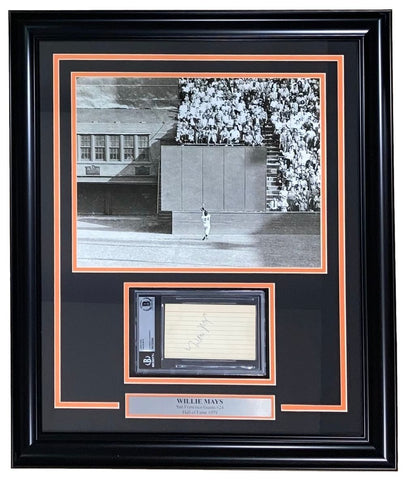 RARE Vintage Willie Mays San Francisco Giants Signed Framed 3x5 Index Card BAS