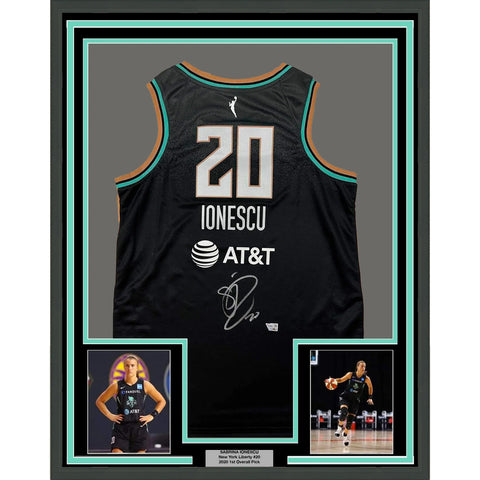 Framed Autographed/Signed Sabrina Ionescu 33x42 Swingman Jersey Fanatics COA