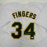 Autographed/Signed Rollie Fingers Oakland White Baseball Jersey JSA COA