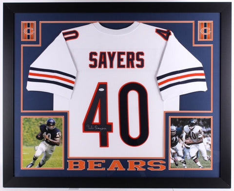 Gale Sayers Signed Bears 35" x 43" Custom Framed Jersey (JSA) 1965 NFL R.O.Y.