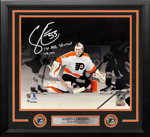 Samuel Ersson 1st Shutout Flyers Autographed 16x20 Framed Photo w/ Date JSA PSA