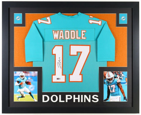 Jaylen Waddle Signed Miami Dolphins 35"x 43" Framed Jersey (JSA) 2023 Rookie WR