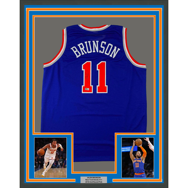 Framed Autographed/Signed Jalen Brunson 33x42 New York Blue Jersey Beckett COA