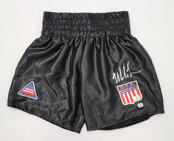 Mike Tyson Autographed U.S.A. Black Boxing Trunks Beckett Witnessed