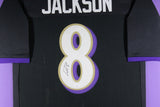 LAMAR JACKSON (Ravens black TOWER) Signed Autographed Framed Jersey JSA