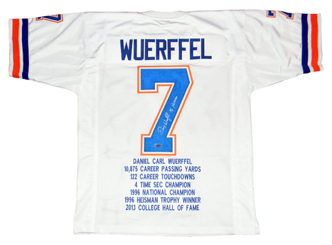 DANNY WUERFFEL AUTOGRAPHED SIGNED FLORIDA GATORS #7 STAT JERSEY W/ 96 HEISMAN