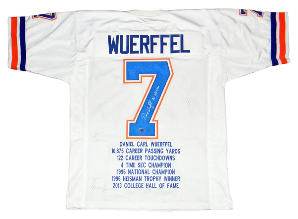 DANNY WUERFFEL AUTOGRAPHED SIGNED FLORIDA GATORS #7 STAT JERSEY W/ 96 HEISMAN