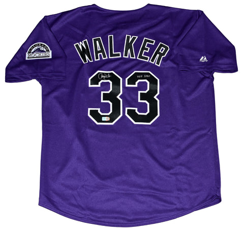 LARRY WALKER SIGNED COLORADO ROCKIES #33 PURPLE MAJESTIC JERSEY W/ HOF 2020