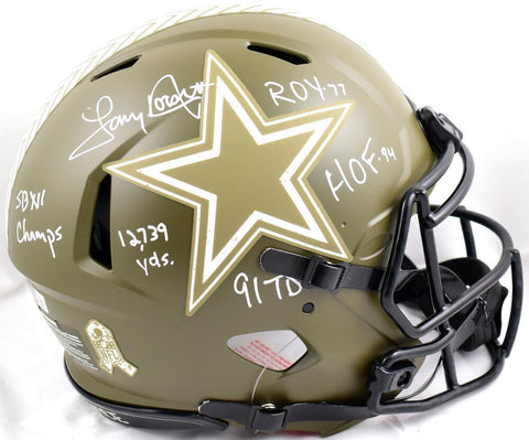 Tony Dorsett Signed Cowboys F/S Salute to Service Speed Auth Helmet-Beckett W