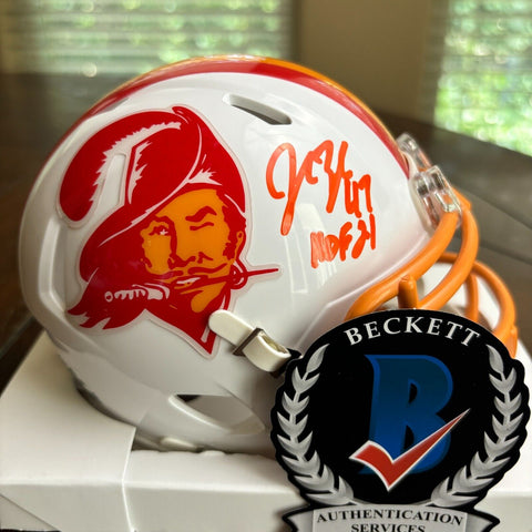 John Lynch Autographed Tampa Bay Buccaneers HOF 21 Creamsicle Mini Helmet BAS