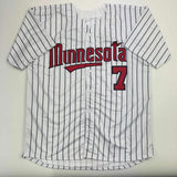 Autographed/Signed Joe Mauer Minnesota Pinstripe Baseball Jersey Beckett BAS COA