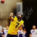 Will Grier Signed W. Virginia 16x20 Throwing in Yellow PF Photo- JSA W *Yellow